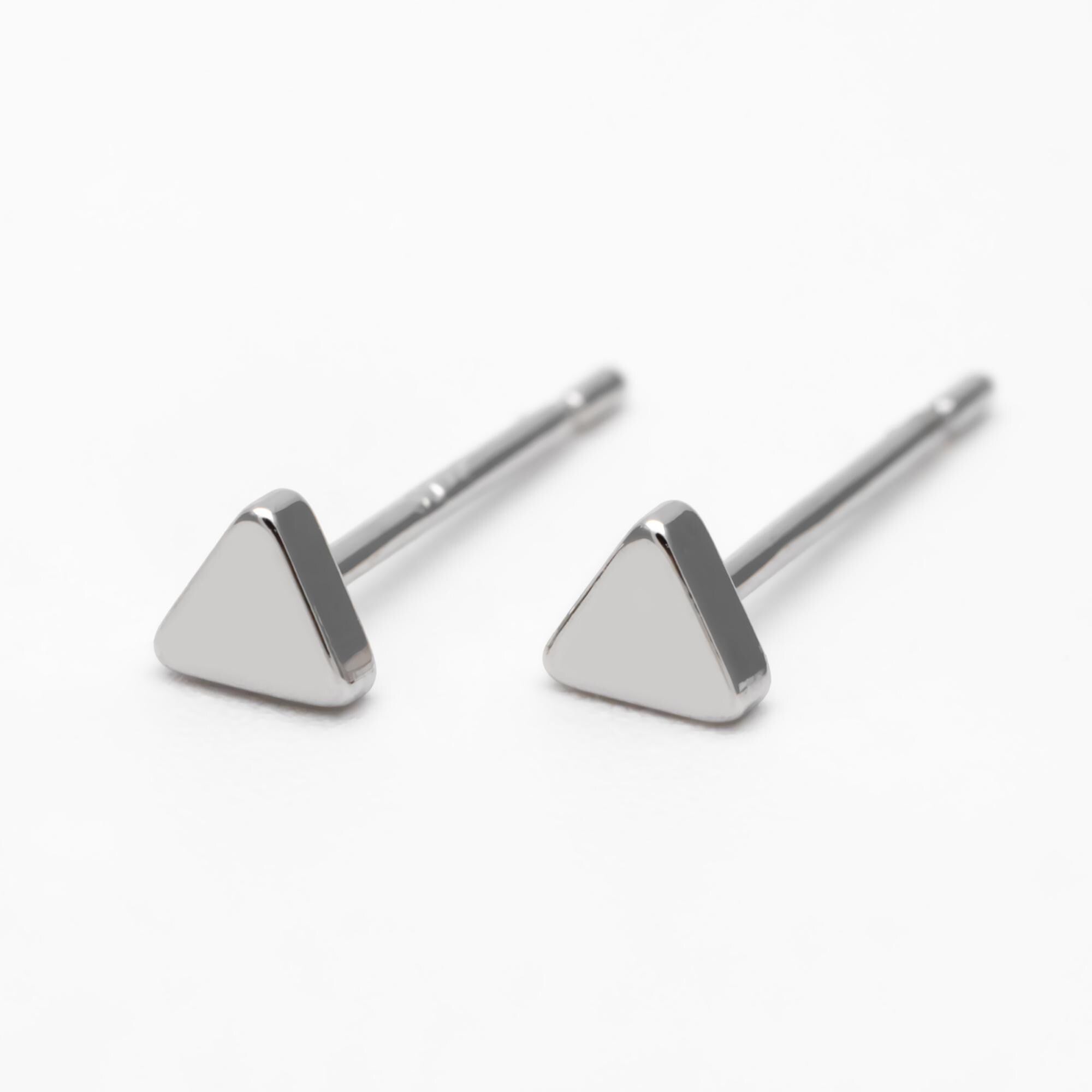 10pcs Gold/ Silver Triangle Minimalist Earrings, 4mm, Real Gold/ Rhodium Plated Brass Geometric Earring Studs (GB-3332)